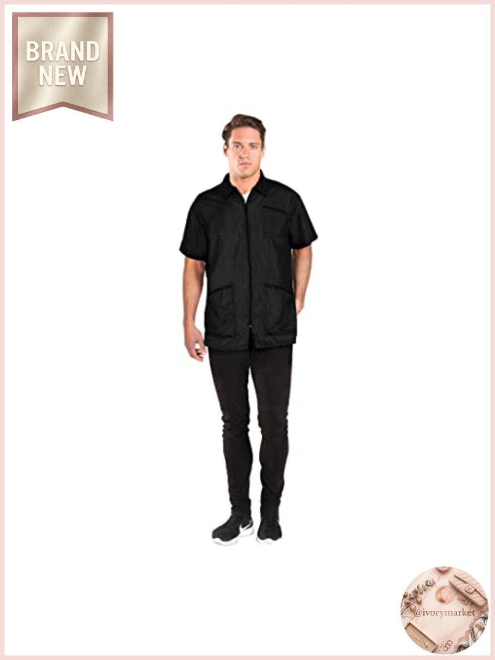 Water Resistant Nylon Barber Jacket with Zippered Pockets Short Sleeve
